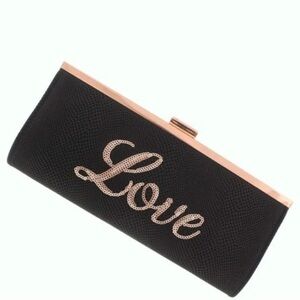 NWT Carolyn "Love" Black Clutch Purse Faux Leather Sequin